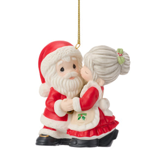 Precious Moments: Santa & Mrs. Claus Kissing Hanging Ornament sparkle-castle