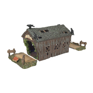 Department 56 Cross Product Halloween Village Accessory: Crow Creek Covered Bridge, Set of 3 sparkle-castle