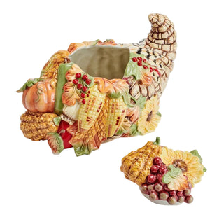Fitz & Floyd Fall Harvset Cornucopia Cookie Jar Giftbox: Hand Painted / Earthenware / Harvest sparkle-castle