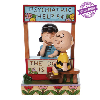 Jim Shore Peanuts: Lucy Psychiatric Booth with Charlie Brown Figurine - SPECIAL EDITION sparkle-castle