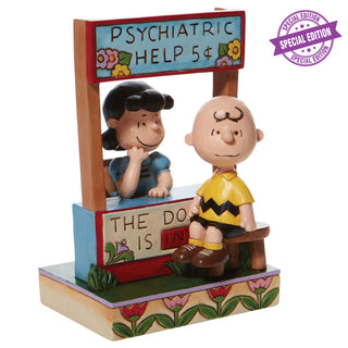 Jim Shore Peanuts: Lucy Psychiatric Booth with Charlie Brown Figurine - SPECIAL EDITION sparkle-castle