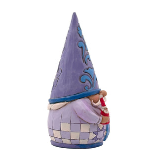 Jim Shore Heartwood Creek: Purple Gnome Holding Santa Figurine sparkle-castle