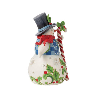 Jim Shore Heartwood Creek: Snowman With Tall Candy Cane Figurine sparkle-castle