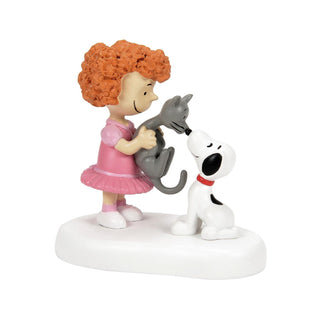 Department 56 Peanuts Village Accessory: Frieda & Faron Meet Snoopy sparkle-castle