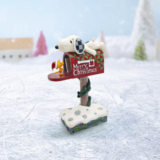 Jim Shore Peanuts: Woodstock & Snoopy On Mailbox Figurine sparkle-castle