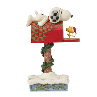 Jim Shore Peanuts: Woodstock & Snoopy On Mailbox Figurine sparkle-castle