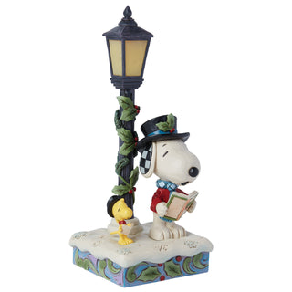 Jim Shore Peanuts: Snoopy & Woodstock Caroling By Lamp Post Figurine sparkle-castle
