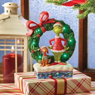 Jim Shore The Grinch: Grinch Inside Large Light Up Wreath Figurine sparkle-castle