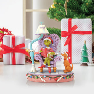 Jim Shore The Grinch: Grinch In Large Chair With Light-Up Lamp Figurine sparkle-castle