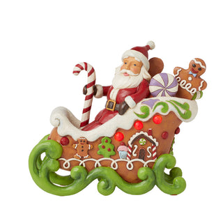 Jim Shore Heartwood Creek: Gingerbread Christmas Santa In Sleigh Figurine sparkle-castle