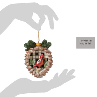 Jim Shore Heartwood Creek: Highland Glen Pinecone Cardinal Scene Hanging Ornament sparkle-castle