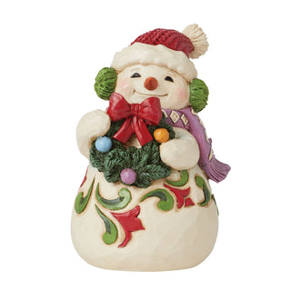 Jim Shore Heartwood Creek: Snowman Holding Wreath Mini Figurine sparkle-castle