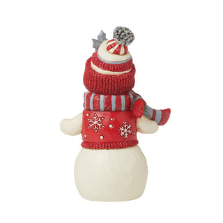 Jim Shore Heartwood Creek: Nordic Noel Snowman In Cozy Hat & Scarf Figurine sparkle-castle