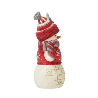 Jim Shore Heartwood Creek: Nordic Noel Snowman In Cozy Hat & Scarf Figurine sparkle-castle