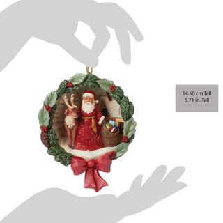 Jim Shore Heartwood Creek: Wreath Santa and Deer Hanging Ornament sparkle-castle