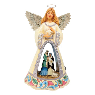 Jim Shore Heartwood Creek: White Woodland LED Open Scene Nativity Angel Figurine sparkle-castle