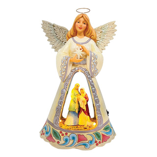 Jim Shore Heartwood Creek: White Woodland LED Open Scene Nativity Angel Figurine sparkle-castle