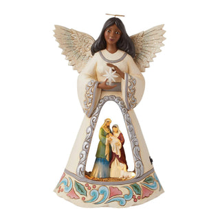 Jim Shore Heartwood Creek: White Woodland LED Open Scene African American Nativity Angel Figurine sparkle-castle
