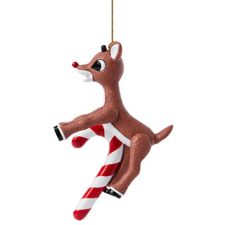 Studio Brands: Rudolph on Candy Cane Hanging Ornament sparkle-castle