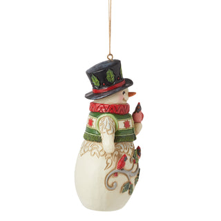 Jim Shore Heartwood Creek: Roly Snowman With Cardinal Hanging Ornament sparkle-castle