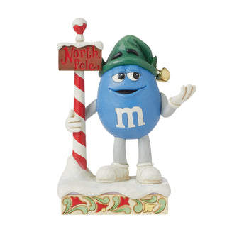 Jim Shore M&M'S: Blue M&M With North Pole Sign Figurine - SIGNED sparkle-castle