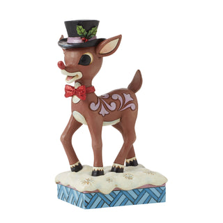 Jim Shore Rudolph Traditions: Rudolph Wearing Top Hat and Bowtie Figurine sparkle-castle