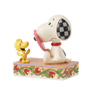 Jim Shore Peanuts: Woodstock & Snoopy With Nose Through Heart Figurine sparkle-castle