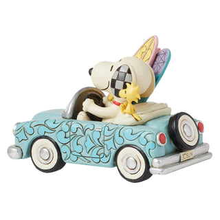 Jim Shore Peanuts: Snoopy & Woodstock In Car With Surfboards Figurine sparkle-castle