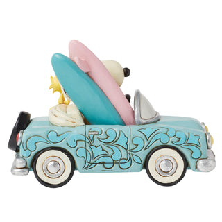 Jim Shore Peanuts: Snoopy & Woodstock In Car With Surfboards Figurine sparkle-castle