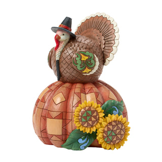 Jim Shore Heartwood Creek: Turkey On Pumpkin and Sunflowers Figurine sparkle-castle