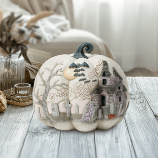 Jim Shore Heartwood Creek: White Pumpkin With Halloween Scene Figurine sparkle-castle