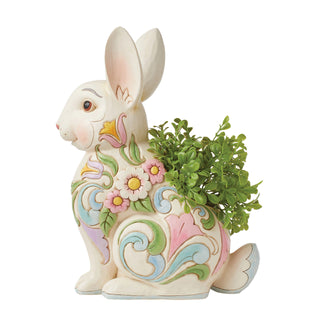 Jim Shore Heartwood Creek: White Floral Rabbit Planter sparkle-castle