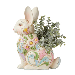 Jim Shore Heartwood Creek: White Floral Rabbit Planter sparkle-castle