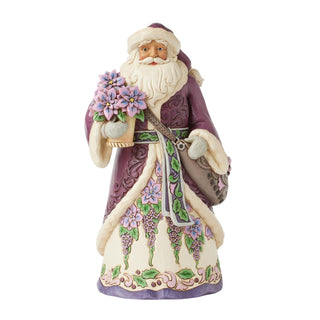Jim Shore Heartwood Creek: Purple Santa Holding Poinsettias Figurine sparkle-castle