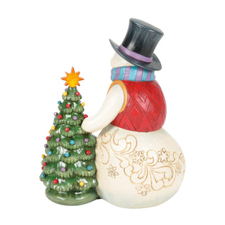 Jim Shore Heartwood Creek: Snowman With Vintage LED Tree Figurine sparkle-castle