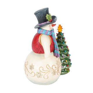 Jim Shore Heartwood Creek: Snowman With Vintage LED Tree Figurine sparkle-castle