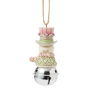 Jim Shore Heartwood Sweets: Snowman on Jingle Bell Hanging Ornament sparkle-castle
