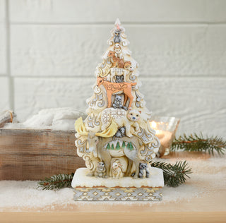 Jim Shore Heartwood Creek: White Woodland Stacked Animals Figurine sparkle-castle