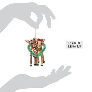 Jim Shore Rudolph Traditions: Rudolph & Clarice In Heart Wreath Hanging Ornament sparkle-castle