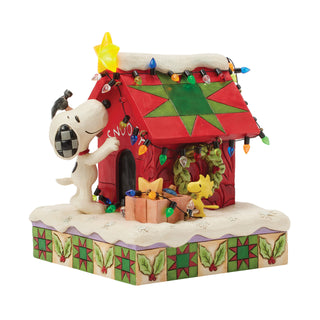 Jim Shore Peanuts: Snoopy & Woodstock Decorate LED Doghouse Figurine sparkle-castle