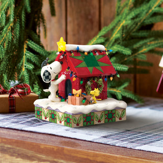 Jim Shore Peanuts: Snoopy & Woodstock Decorate LED Doghouse Figurine sparkle-castle