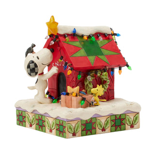 Jim Shore Peanuts: Snoopy & Woodstock Decorate LED Doghouse Figurine sparkle-castle