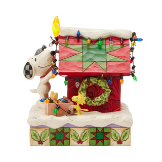 Jim Shore Peanuts: Snoopy & Woodstock Decorate LED Doghouse Figurine sparkle-castle