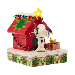 Jim Shore Peanuts: Snoopy & Woodstock Decorate LED Doghouse Figurine sparkle-castle