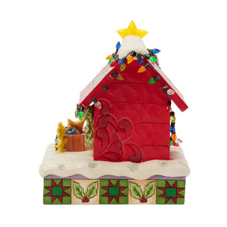 Jim Shore Peanuts: Snoopy & Woodstock Decorate LED Doghouse Figurine sparkle-castle