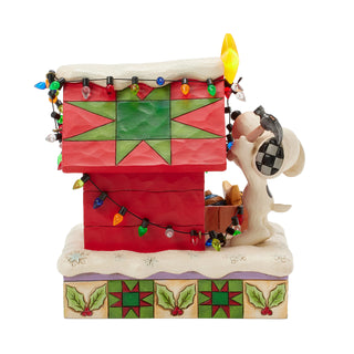 Jim Shore Peanuts: Snoopy & Woodstock Decorate LED Doghouse Figurine sparkle-castle
