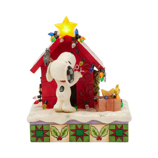 Jim Shore Peanuts: Snoopy & Woodstock Decorate LED Doghouse Figurine sparkle-castle