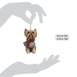 Jim Shore Heartwood Creek: Christmas Dog Yorkie Hanging Ornament sparkle-castle