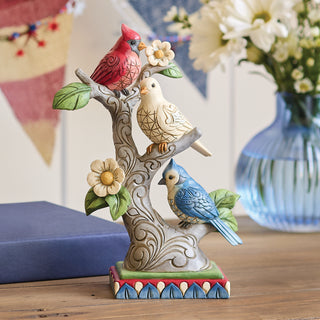 Jim Shore Heartwood Creek: Patriotic Birds On Tree Branches Figurine sparkle-castle