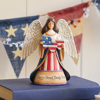 Jim Shore Heartwood Creek: Patriotic Angel Holding Heart Flag Figurine sparkle-castle